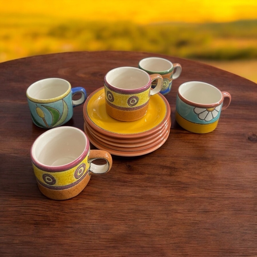 Vintage Modern Vega hand-painted espresso, teacup saucer made in Ecuador.